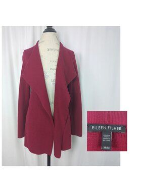 Eileen Fisher Red Cardigan Sweater Medium Cascade